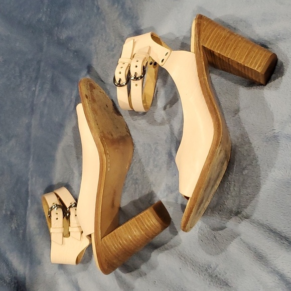 Rag & bone peach pink leather peep toe stacked heel - Picture 1 of 10